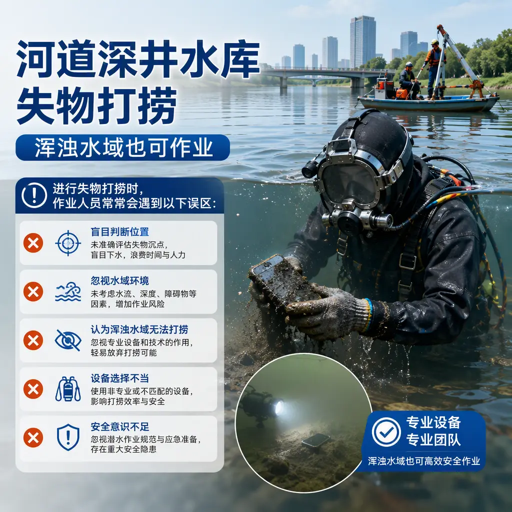 河道深井水库失物打捞,浑浊水域也可作业桃山